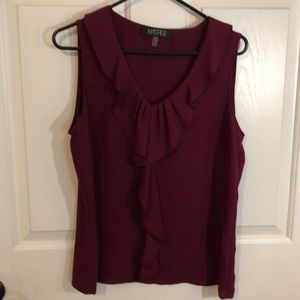 Kasper v-neck ruffles sleeveless blouse burgundy M